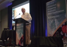 Byron de Kock from Hort Innovation updating delegates on the Australian Protected Cropping Strategy.