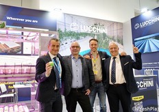 This year, Lucchini exhibited an example of vertical growing for baby leaves at the fair. Pictured, left to right, an enthusiastic team consisting of Vittorio Genualdi, Cesare Ghizzi and Floris Berghout and Steen Beyer (CEO and CSO of Viemose Dgs respectively).