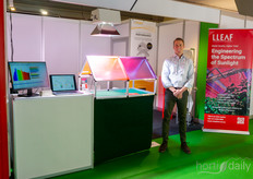 Chris Wilkins of LLEAF with the pink plastic solution that allows him to optimize light penetration for various crops