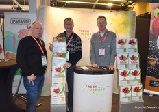 Fresh Forward Breeding BV Teunis Sikma and Ruud Venner with a visit from Roland van Asseldonk (l) (van Assel strawberries in Gemert) he is grower of Fandango and thinks this is the tastiest strawberry!