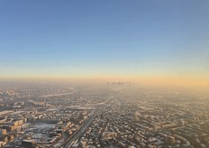 Several exhibitors from the Netherlands drove to Kielce. Flying is also possible, to Warsaw or Krakow. This is the Warsaw skyline on Thursday morning just after sunrise.