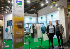 Denise Berens and Thomas Scherb of FVG with the different greenhouse films