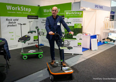 Johan Velting of Workstep with his electric tractor that can tow up to 500 kg