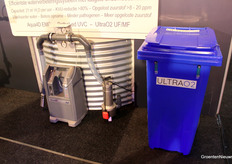 The nanobubble unit on the left usually sits in the container full of hydro pellets on the right. Raymond Lescrauwaet figured out that combination and is betting on a high-performance, low-cost nanobubble system.