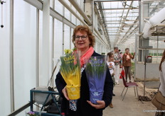 Potted freesias too. Which colour will it be madam? Both, of course