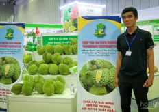 Vietnam International Agriculture grows and exports coconut from Vietnam. On the photo is Nguyen, marketing manager. The company exports to China, Korea and UAE. Tom Nguyen is the business developer. Part of the Premium Fruit Showcase area.