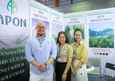 Hsia Cheng Woven Textile sells under brand name Apon. The company is from Taiwan, and recently opened a factory in Vietnam for the domestic market and also exports.  From left to right is Scott Tsai, Mui and Ivy. 