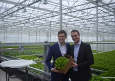 Erik van Nieuwenhuijzen (Albert Heijn) and Willem Bas (B-Four Agro) showing proudly the first head of lettuce.