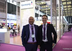Lei Zhang and Torben Brinkmann of IPM Essen in front of the German pavilion.