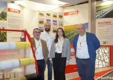 Aldo Maggi, Simone Arena, Eleonora Corinti, and Leonardo Mannarelli at the joint stand of Aniplast + Eiffel: films and nets for agriculture from Aniplast, in collaboration with Eiffel, producer of raw materials for the films.