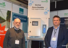Barend Pouwels from Ecofarm Products is the man behind the Vortex nanobubble generator. Here, he is pictured with Martis van Splunter from Hortilife (right).