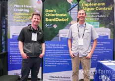 Max Gilley and Eric Smith with BioSafe Systems showcasing three new products, that have a form of calcium, which is not replacing the fertilizer but its a supplement to the crops