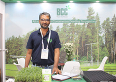 Sameer of Madhuvarsha Enterprises, representing BCC-Fibercell technologies at the show.