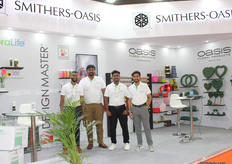 Sham Kumar, Anish, Shriram and Jayesh of Smithers-Oasis showcase floral product accessories.