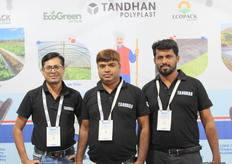 Alok, Rakibul and Sreejith showcase Tandhan Polyplast's greenhouse films, mulching sheets and pond liners.
