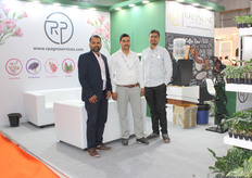 Prashanth, Raj, and Prathamesh represent the combined exhibit of R P Agro and Greenline Young Plant.