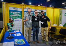 Team BioSafe Systems: Eric Smith, Max Gilley and Zac Ricciardi, promoting a new CEA solution- SOS, a proprietary blend of beneficial bacteria for plant and system health