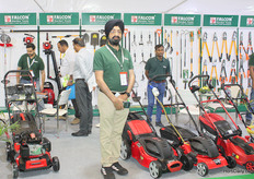 Harsimran Singh with Falcon, displaying agricultural, horticultural, gardening and Forestry equipment and tools. They export to 15 countries across Europe, America, Africa, South Asia and New Zealand.