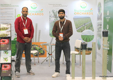 Pre-stressed concrete poles on display at Fruit Master Agro Fresh's booth. Mlateef Ahmad and Mohammad Yawar explain how their custom PSC poles protect and support modern orchards across India, Nepal and Gulf countries.