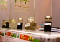 Fertilizers displayed at the booth of Taiwan Agricultural Biotechnology Co.