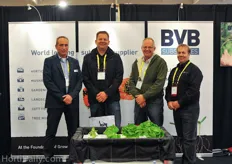 Growers Eric and Joe Doef (middle) visiting John Noordam and Shawn Mallen of BVB Substrates and A.M.A. Plastics.