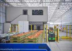 The offices, canteens and facilities are all housed inside a building that is built inside an immense corridor, similar to the most recently build glasshouses in Holland.