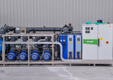 The HortiMaX FertiMiX irrigation pump set unit. All of the automation, irrigation and crop process control computers were supplied and installed by HortiMaX in partnership with its Acrobat Projects partner located in Ontario Canada