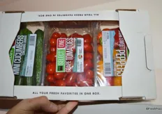 A new product from Amco: The garden pack. It includes mini cucumbers, mini sweet peppers and grape or medley tomatoes.