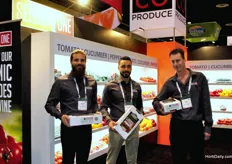Mark Weese, Michell Amicone and Nicholas Hanna of Arco Produce, showing the new Select One Garden Pack, containing mini cucumbers, mini sweet peppers and grape tomatoes