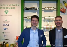 Piet van den Oord of Oerlemans Plastics and Mark Rehorst of Perfon, showing all different flexible foils and see through wrappings for the agf. Oerlemans Plastics also has a wide range of foils for the horticultural sector