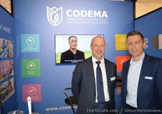 Werner van Mullekom of Codema and Bert-Jan Nolden of Hoogendoorn. Codema designs, develops and delivers cultivation systems for the growers of today and tomorrow, including substrate cultivation, hydroponics, tables and containers, multi-layer cultivation and internal transport systems. Each product can be used individually or installed as part of a connected system layout.