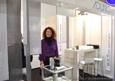Mrs Elisabetta Pircher of Italian technical textile manufacturer Aduno, showing their BASIC5 range of thermal screens.