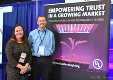 Julie Let and Shaun Fought explaining about new safety and performance standards for horticultural lamps. The organisation UL is applied to check for these new standards.