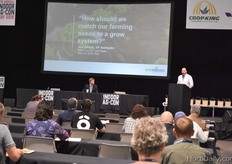 Joe Swarts, VP of AmHydro and Maarten Vandercruys (sitting), CEO of Urban Crop Solutions, on the matching of farming needs to a grow system.