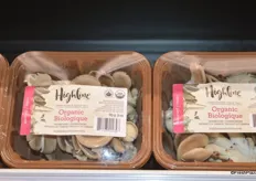 Brown packaging for Highline's organic mushroom program.