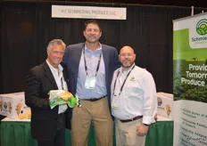 Scott McDulin, Dave Yeager and Adam Chernow with Schmieding Produce. Scott proudly shows a bag of Skinny Potatoes.