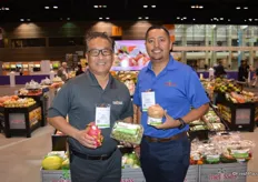 Kenny Kataoka and Fernando Sanchez with Melissa's show dragon fruit, organic grapes and an organic ready-to- drink coconut.