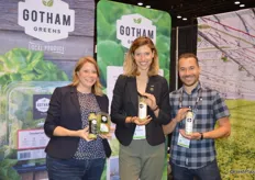 Robin Poulsen, Nicole Baum and Kristopher Marx with Gotham Greens proudly show the company's new raw uncooked salad dressings.
