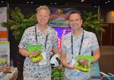 JC Myers and Bob Hartmann with Fresh Alliance show Margaritaville-licensed limes in a 1 lb. pouch bag.