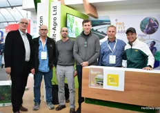Steven Baker of Mitrelli and Fertirrigation Solutions, Amir Fox of Pro Fit Agro, Roi Levy of Sempro, Itzik Ben Bassat of Sempro and Gonen Paz of Profit Agro at the booth of Profit Agro, who supplies the different products of these different companies. They were part of the Israeli pavillion.