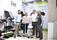 The team of Ina Plastics presenting the new tray for propagation on rails with pugs fro high tech nurseries. On the photo, fltr: Konstantinuous Tsouaris, Gloria Lopez, Carlos Alvarez and Jacob Tsohakis.