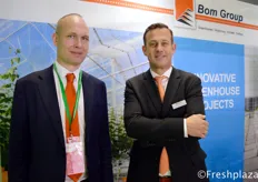 Fulco Wijdooge from Ridder visiting the booth of John Meijer from Bom Group. Bom Group is specialized in the supply, construction and installation of Venlo greenhouses, screen systems and climate systems for the glass horticulture sector, both at home and abroad.