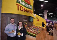 David Ferman and Lori Castillo of Naturesweet, holding their the Comet snacktomato, a new release this year.