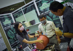 Discussing pot plant products.