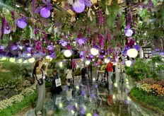 Display of floral works in the exhibition hall