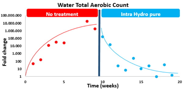Clear visualization of biofilm removal from water lines
