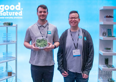 Daniel Lewis and Jasper Sy with Goodnatured showcasing their new patent pending tamper evident plant-based packaging 