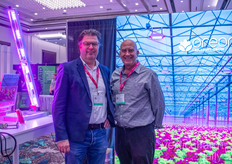 Arnold de Kievit and Bill Whittaker with Oreon LED showcasing the new 4730 micromol lamp 