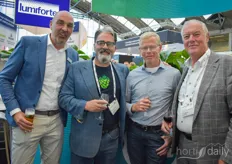 Edward Verbakel (VB), Tim Schartner (Rhode Island Grows), Frank van Kleef (Royal Pride) and Aad Verbakel (VB) having drinks at the Atrium get together on the first day of GreenTech