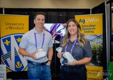 At the booth of the University of Windsor, a 360-degree video tour could be done through a new demo greenhouse of the university together with ecoation and Horteca. Pictured: Tom Schnekenburger and Tina Suntres